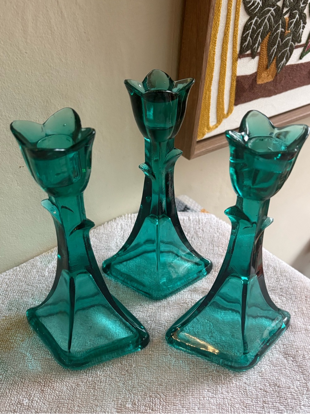 Vintage Fenton Indiana Glass Tulip/Chandelier Tapered Candle Holders - Set of 3